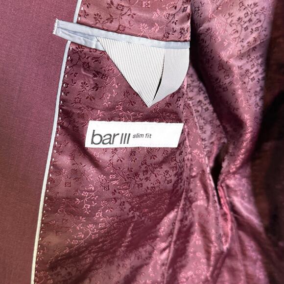 Bar III Men's Slim-Fit Wool Blend Suit Jacket Berry Red 36S $425 - Picture 8 of 9